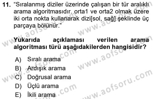 Veri Yapıları Dersi 2022 - 2023 Yılı Yaz Okulu Sınav Soruları 11. Soru