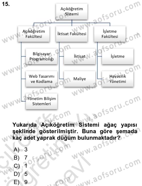 Veri Yapıları Dersi 2022 - 2023 Yılı Yaz Okulu Sınav Soruları 15. Soru