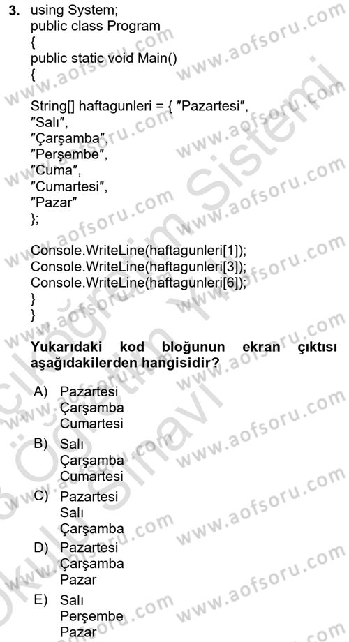 Veri Yapıları Dersi 2022 - 2023 Yılı Yaz Okulu Sınav Soruları 3. Soru