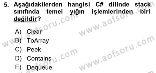 Veri Yapıları Dersi 2022 - 2023 Yılı Yaz Okulu Sınav Soruları 5. Soru