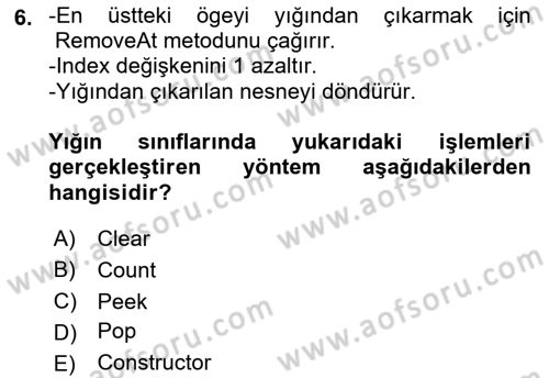Veri Yapıları Dersi 2022 - 2023 Yılı Yaz Okulu Sınav Soruları 6. Soru