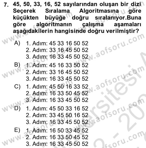 Veri Yapıları Dersi 2022 - 2023 Yılı Yaz Okulu Sınav Soruları 7. Soru