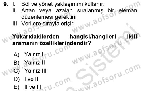 Veri Yapıları Dersi 2022 - 2023 Yılı Yaz Okulu Sınav Soruları 9. Soru