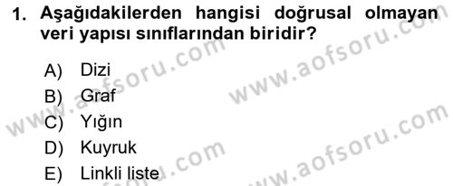 Veri Yapıları Dersi Ara Sınavı Deneme Sınav Soruları 1. Soru