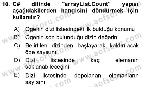 Veri Yapıları Dersi Ara Sınavı Deneme Sınav Soruları 10. Soru