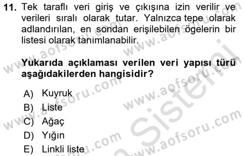 Veri Yapıları Dersi 2023 - 2024 Yılı (Vize) Ara Sınav Soruları 11. Soru