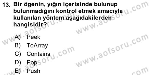 Veri Yapıları Dersi Ara Sınavı Deneme Sınav Soruları 13. Soru