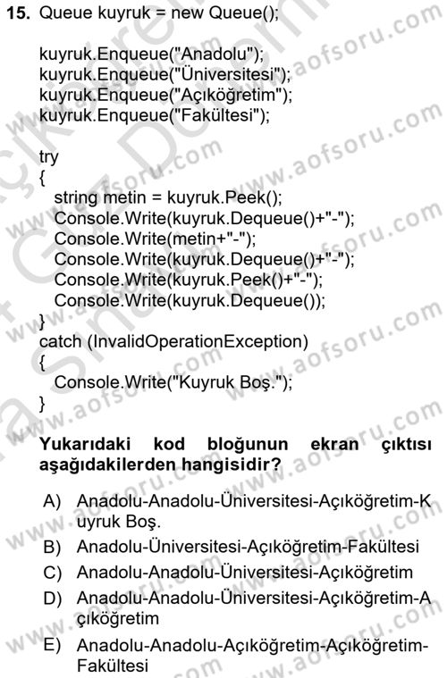 Veri Yapıları Dersi 2023 - 2024 Yılı (Vize) Ara Sınav Soruları 15. Soru