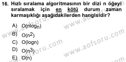Veri Yapıları Dersi Ara Sınavı Deneme Sınav Soruları 16. Soru