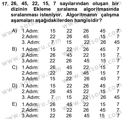 Veri Yapıları Dersi Ara Sınavı Deneme Sınav Soruları 17. Soru