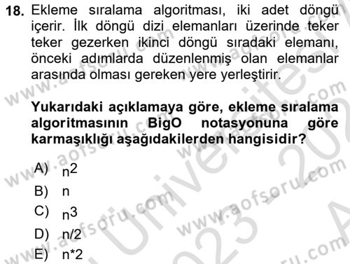 Veri Yapıları Dersi Ara Sınavı Deneme Sınav Soruları 18. Soru