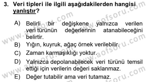 Veri Yapıları Dersi Ara Sınavı Deneme Sınav Soruları 3. Soru