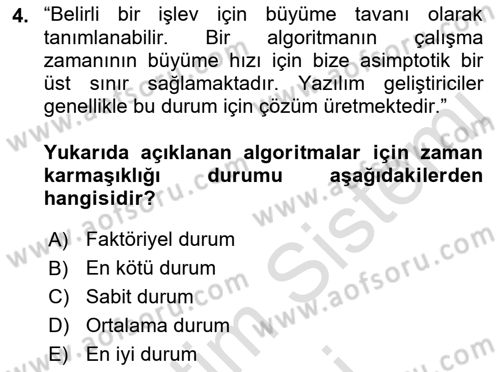 Veri Yapıları Dersi Ara Sınavı Deneme Sınav Soruları 4. Soru