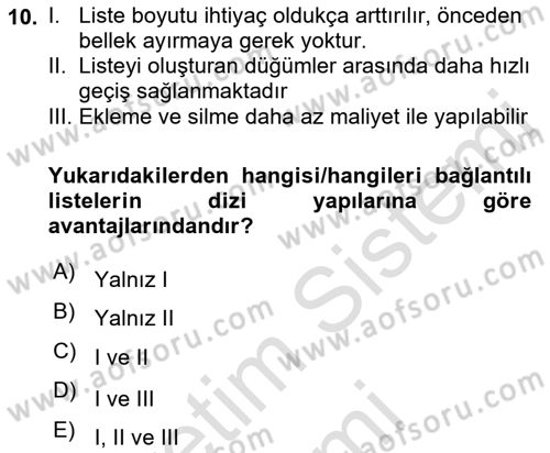 Veri Yapıları Dersi 2023 - 2024 Yılı (Final) Dönem Sonu Sınav Soruları 10. Soru