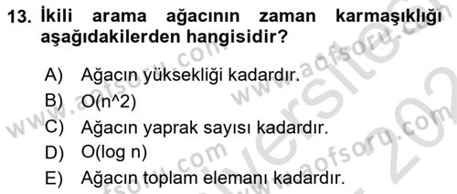 Veri Yapıları Dersi 2023 - 2024 Yılı (Final) Dönem Sonu Sınav Soruları 13. Soru