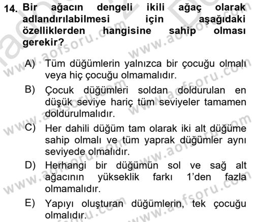 Veri Yapıları Dersi 2023 - 2024 Yılı (Final) Dönem Sonu Sınav Soruları 14. Soru