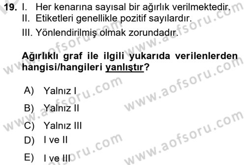 Veri Yapıları Dersi 2023 - 2024 Yılı (Final) Dönem Sonu Sınav Soruları 19. Soru