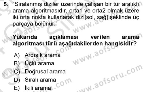 Veri Yapıları Dersi 2023 - 2024 Yılı (Final) Dönem Sonu Sınav Soruları 5. Soru