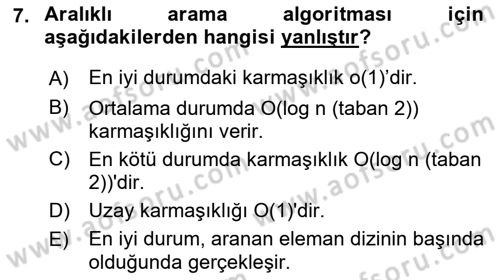 Veri Yapıları Dersi 2023 - 2024 Yılı (Final) Dönem Sonu Sınav Soruları 7. Soru