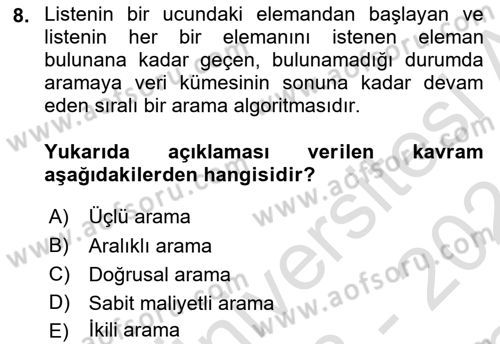 Veri Yapıları Dersi 2023 - 2024 Yılı (Final) Dönem Sonu Sınav Soruları 8. Soru