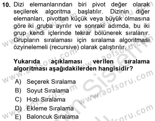 Veri Yapıları Dersi 2023 - 2024 Yılı Yaz Okulu Sınav Soruları 10. Soru