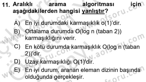 Veri Yapıları Dersi 2023 - 2024 Yılı Yaz Okulu Sınav Soruları 11. Soru
