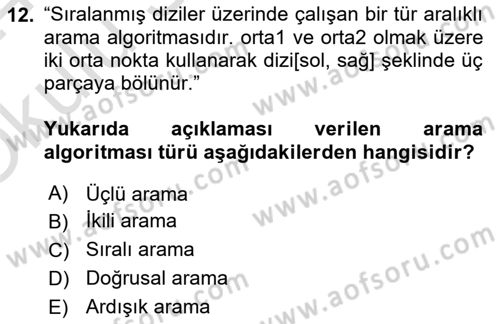 Veri Yapıları Dersi 2023 - 2024 Yılı Yaz Okulu Sınav Soruları 12. Soru