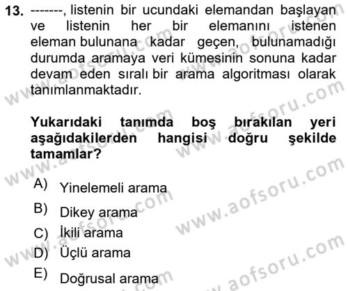 Veri Yapıları Dersi 2023 - 2024 Yılı Yaz Okulu Sınav Soruları 13. Soru