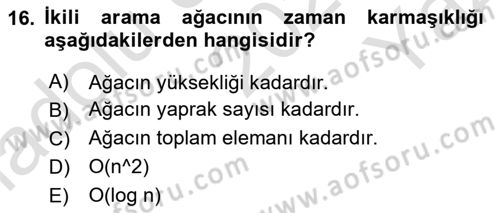 Veri Yapıları Dersi 2023 - 2024 Yılı Yaz Okulu Sınav Soruları 16. Soru