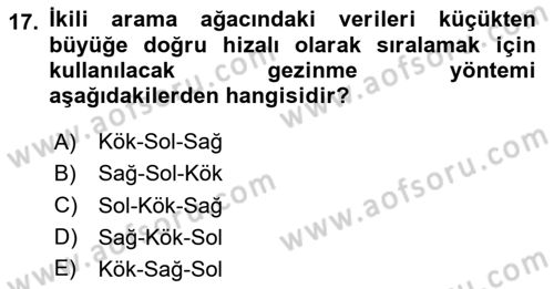 Veri Yapıları Dersi 2023 - 2024 Yılı Yaz Okulu Sınav Soruları 17. Soru