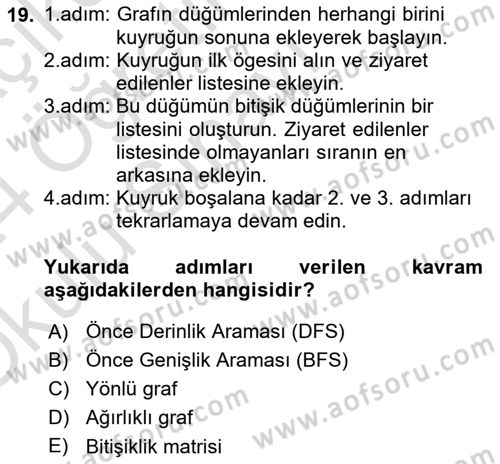 Veri Yapıları Dersi 2023 - 2024 Yılı Yaz Okulu Sınav Soruları 19. Soru