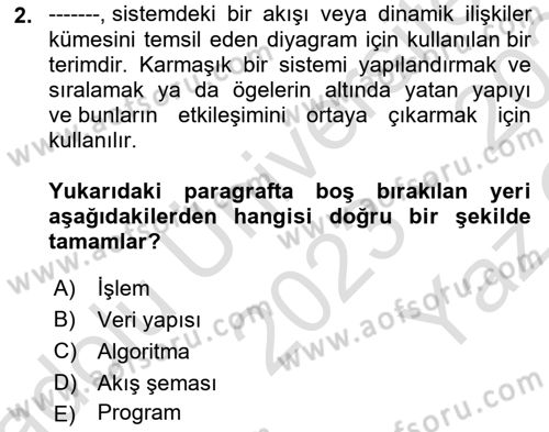 Veri Yapıları Dersi 2023 - 2024 Yılı Yaz Okulu Sınav Soruları 2. Soru
