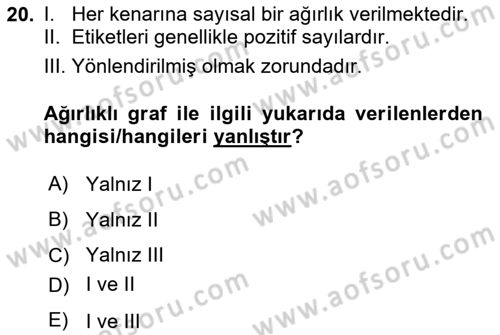 Veri Yapıları Dersi 2023 - 2024 Yılı Yaz Okulu Sınav Soruları 20. Soru