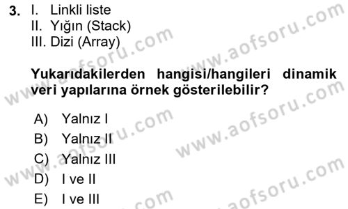 Veri Yapıları Dersi 2023 - 2024 Yılı Yaz Okulu Sınav Soruları 3. Soru