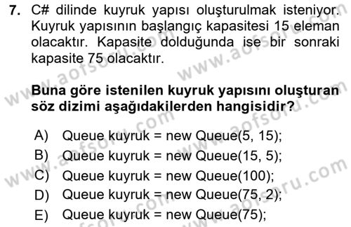 Veri Yapıları Dersi 2023 - 2024 Yılı Yaz Okulu Sınav Soruları 7. Soru