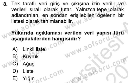 Veri Yapıları Dersi 2023 - 2024 Yılı Yaz Okulu Sınav Soruları 8. Soru