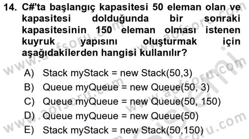 Veri Yapıları Dersi 2024 - 2025 Yılı (Vize) Ara Sınavı 14. Soru