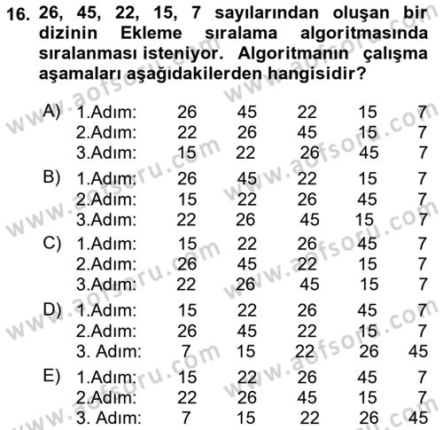 Veri Yapıları Dersi 2024 - 2025 Yılı (Vize) Ara Sınavı 16. Soru