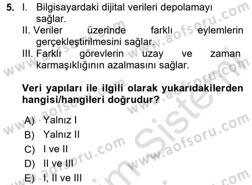 Veri Yapıları Dersi 2024 - 2025 Yılı (Vize) Ara Sınavı 5. Soru