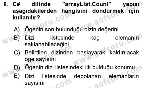 Veri Yapıları Dersi 2024 - 2025 Yılı (Vize) Ara Sınavı 8. Soru