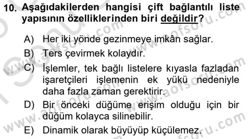 Veri Yapıları Dersi 2024 - 2025 Yılı (Final) Dönem Sonu Sınav Soruları 10. Soru