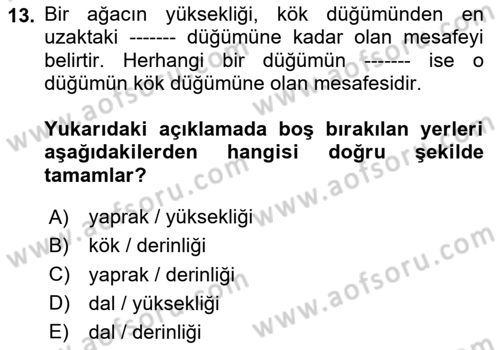 Veri Yapıları Dersi 2024 - 2025 Yılı (Final) Dönem Sonu Sınav Soruları 13. Soru