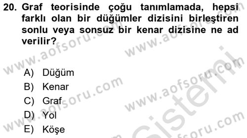 Veri Yapıları Dersi 2024 - 2025 Yılı (Final) Dönem Sonu Sınav Soruları 20. Soru