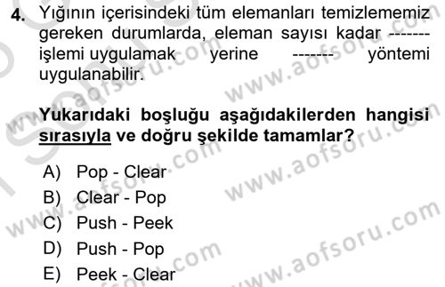 Veri Yapıları Dersi 2024 - 2025 Yılı (Final) Dönem Sonu Sınav Soruları 4. Soru