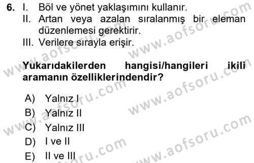 Veri Yapıları Dersi 2024 - 2025 Yılı (Final) Dönem Sonu Sınav Soruları 6. Soru