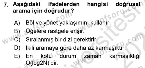 Veri Yapıları Dersi 2024 - 2025 Yılı (Final) Dönem Sonu Sınav Soruları 7. Soru