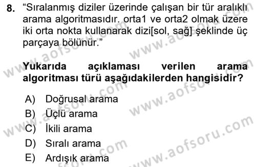 Veri Yapıları Dersi 2024 - 2025 Yılı (Final) Dönem Sonu Sınav Soruları 8. Soru