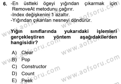 Veri Yapıları Dersi 2024 - 2025 Yılı Yaz Okulu Sınav Soruları 6. Soru