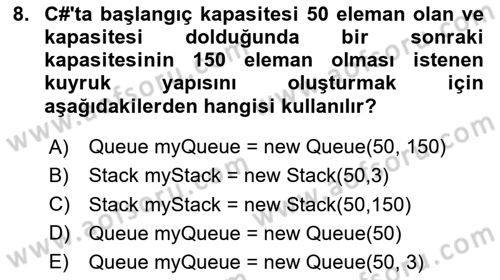 Veri Yapıları Dersi 2024 - 2025 Yılı Yaz Okulu Sınav Soruları 8. Soru