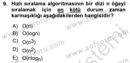 Veri Yapıları Dersi 2024 - 2025 Yılı Yaz Okulu Sınav Soruları 9. Soru